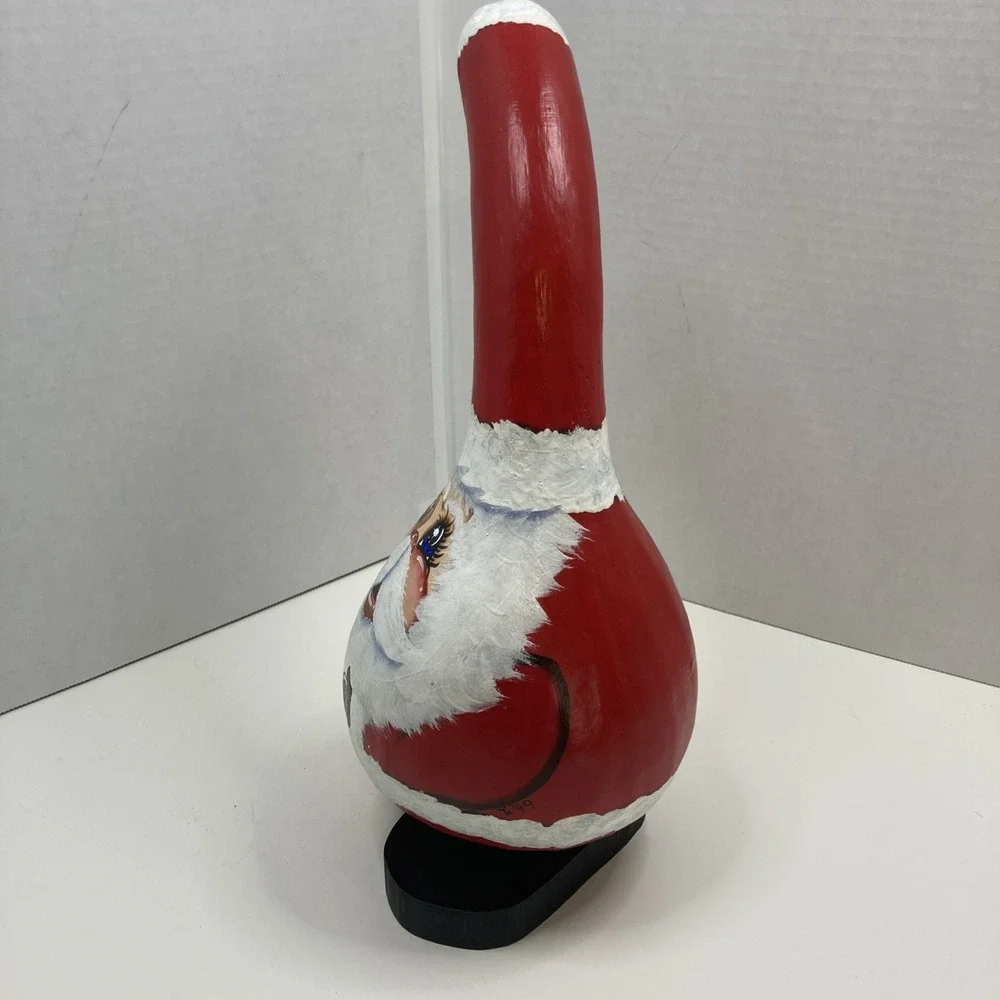 Vtg Hand Painted Real Gourd Folk Art Santa Face Christmas‎ Holiday 12 in